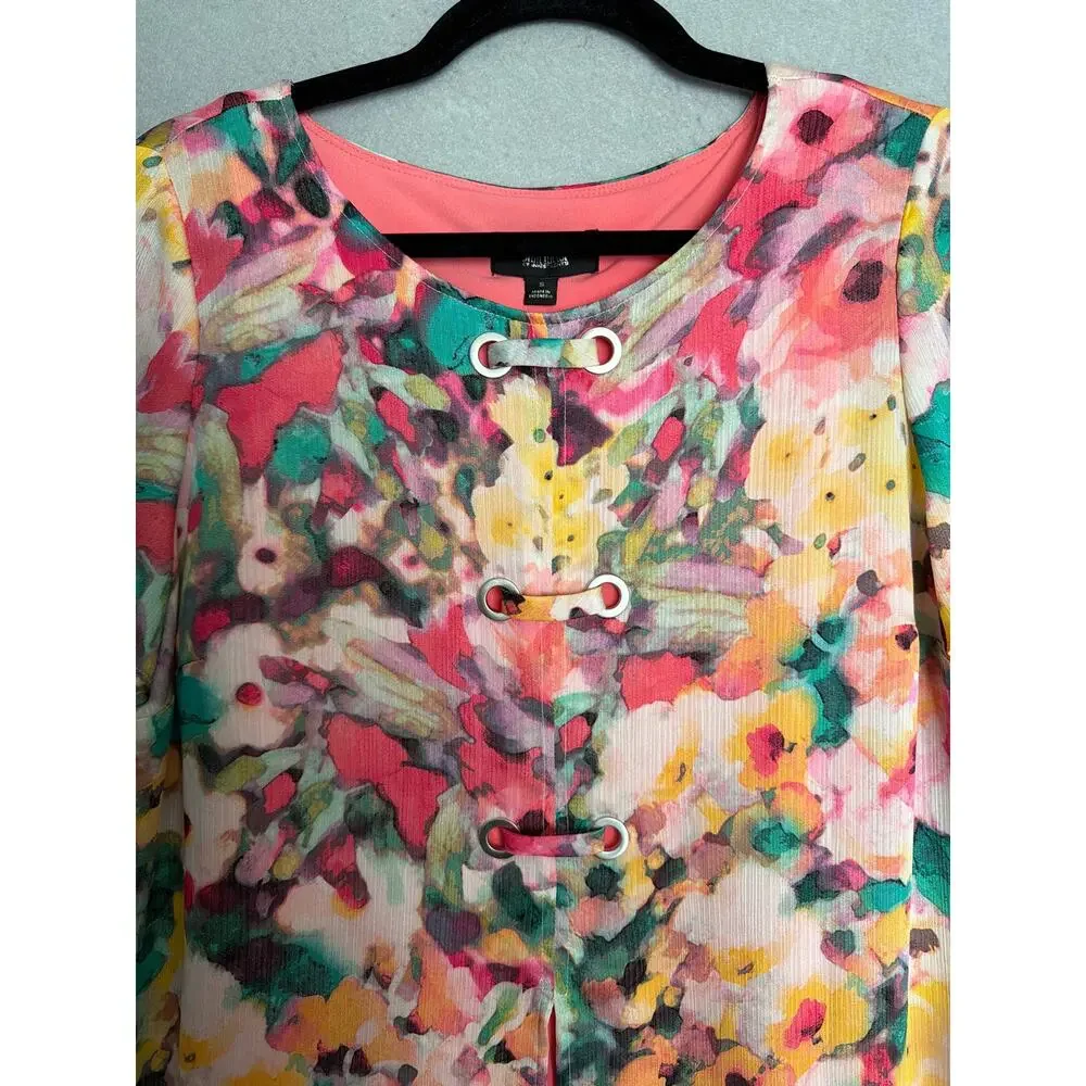 Slim Factor by Investments Watercolor Floral Top Women's Small NEW